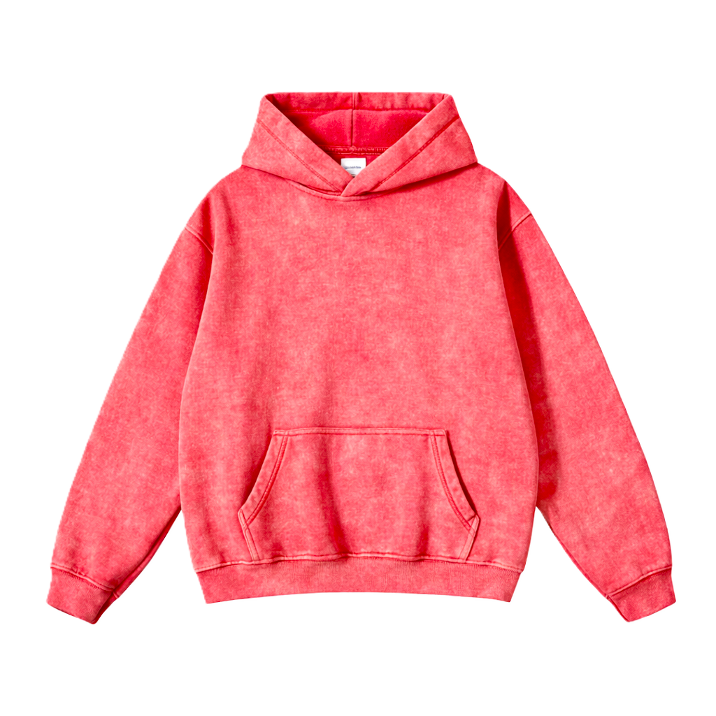 RED ACID WASH STYLE 350 GSM OVERSIZED FLEECE HOODIE