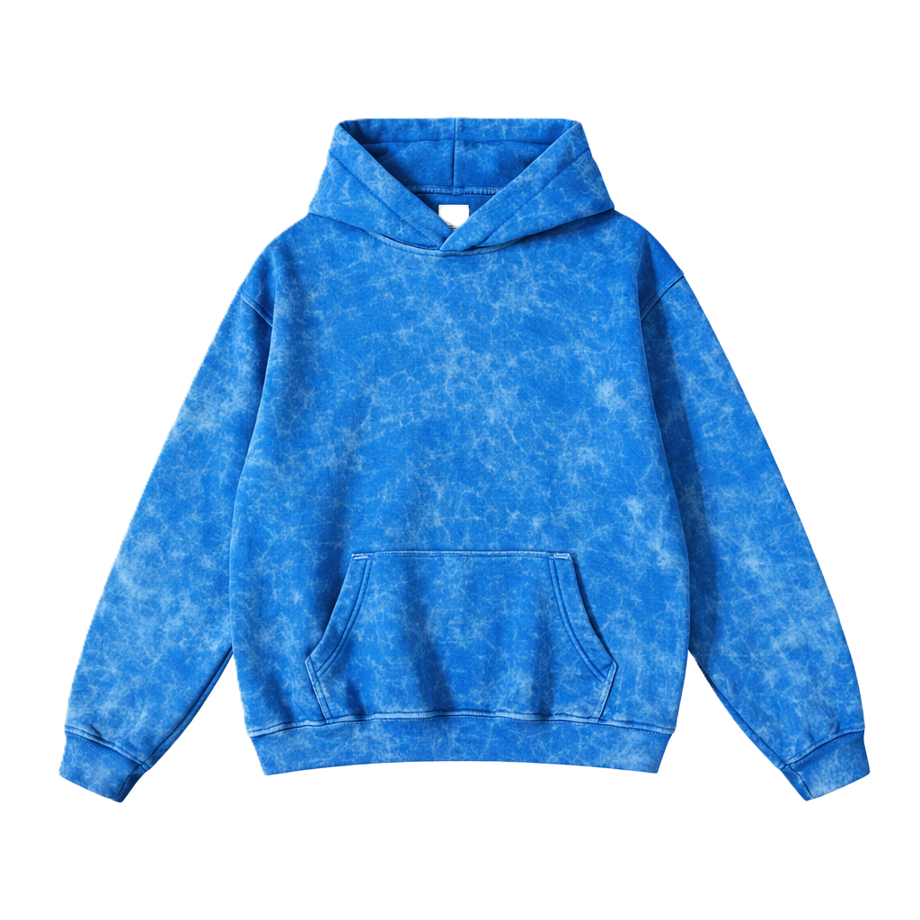 BLUE ACID WASH STYLE 350 GSM OVERSIZED FLEECE HOODIE