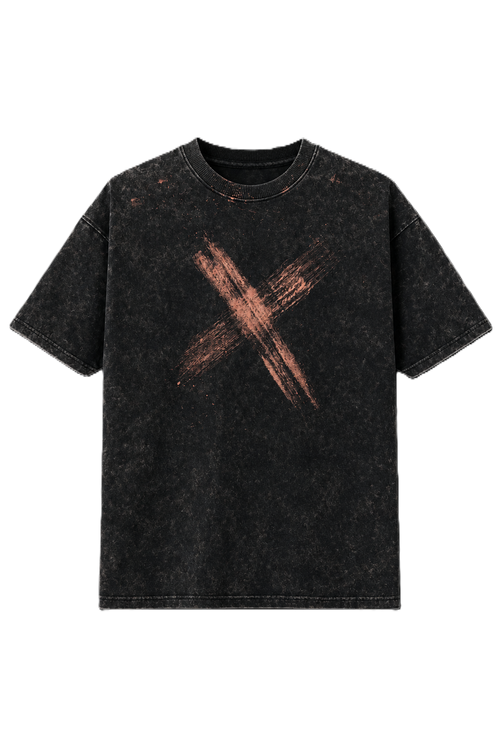 BRUSH STROKES X MARK BLACK ACID WASH OVERSIZED T-SHIRT