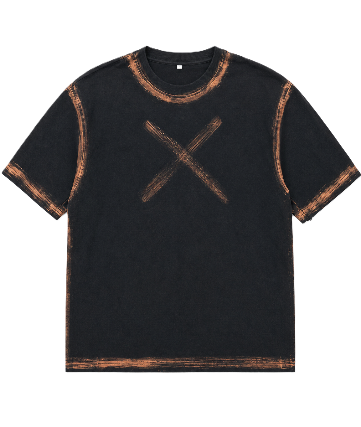 BORDER STROKES X MARK BLACK ACID-WASHED OVERSIZED T-SHIRT