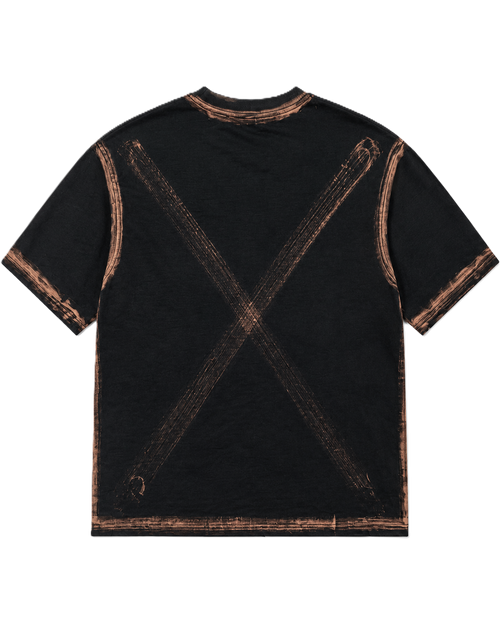 BORDER STROKES X MARK BLACK ACID-WASHED OVERSIZED T-SHIRT