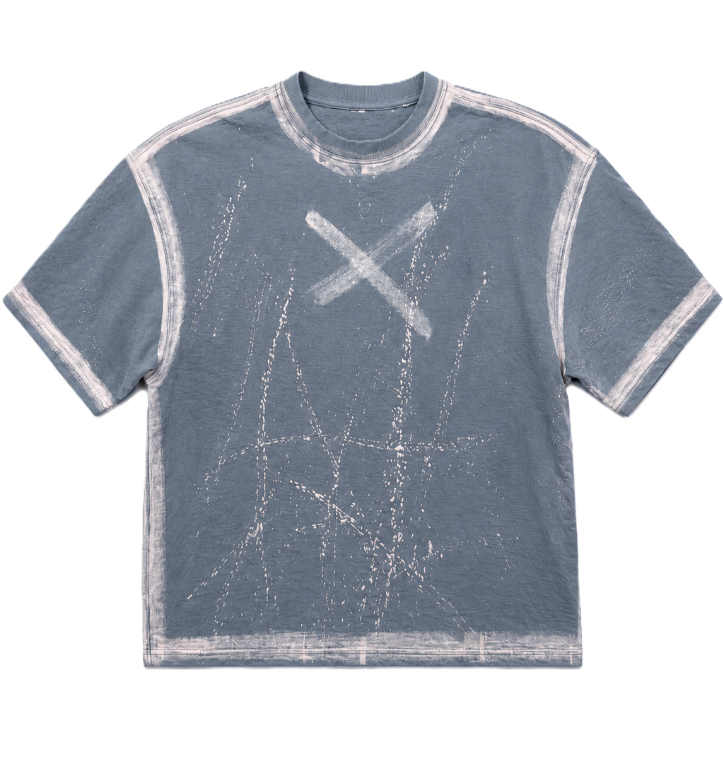 BORDER STROKES X MARK CHARCOAL ACID-WASHED OVERSIZED T-SHIRT