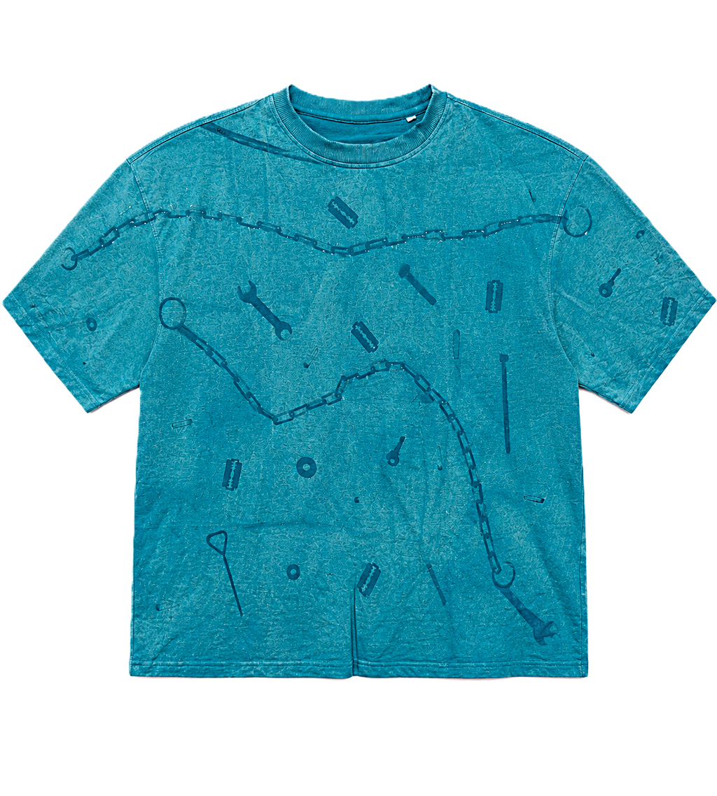 GARAGE TOOLS TEAL ACID-WASH OVERSIZED T-SHIRT