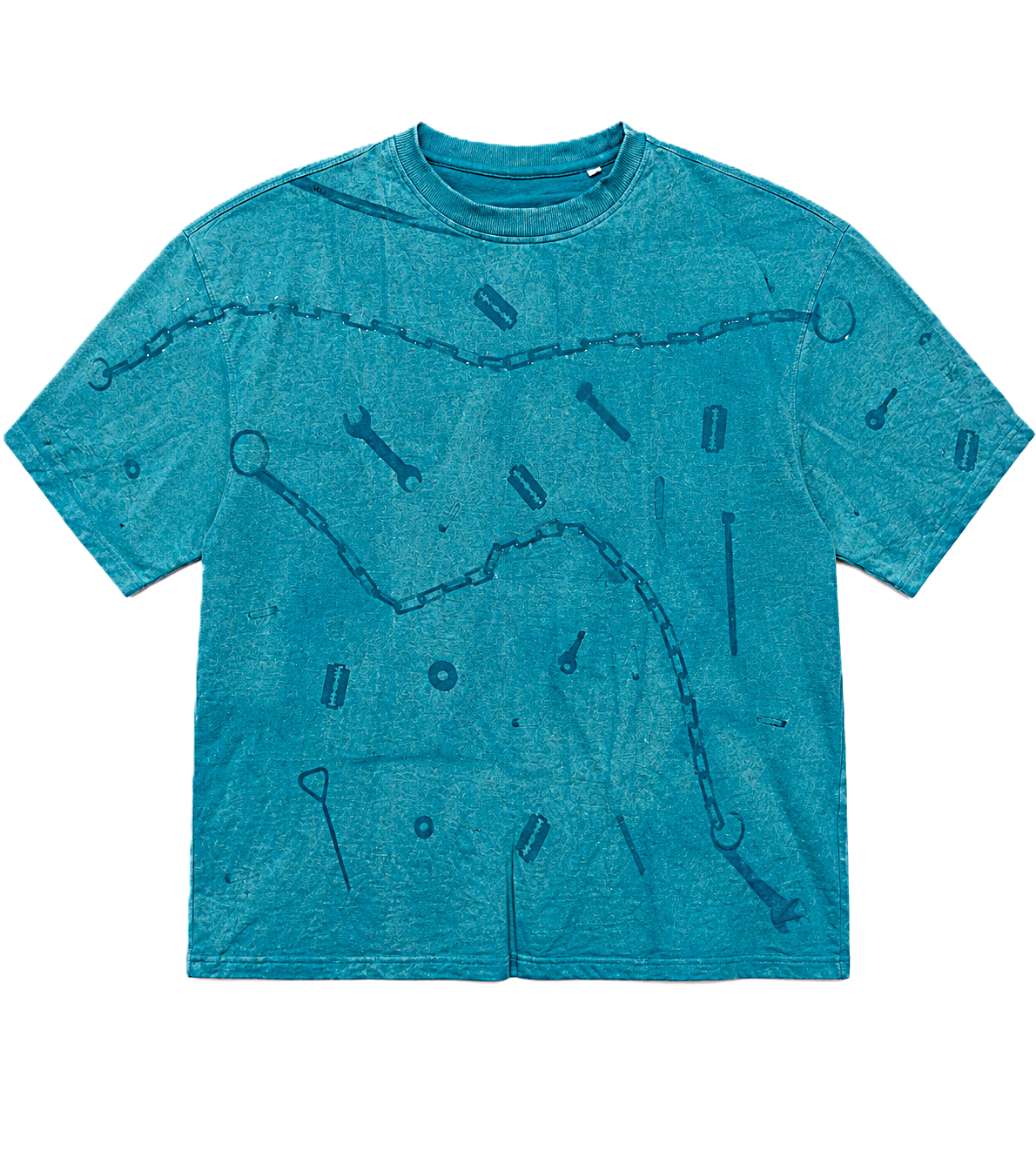 GARAGE TOOLS TEAL ACID-WASH OVERSIZED T-SHIRT