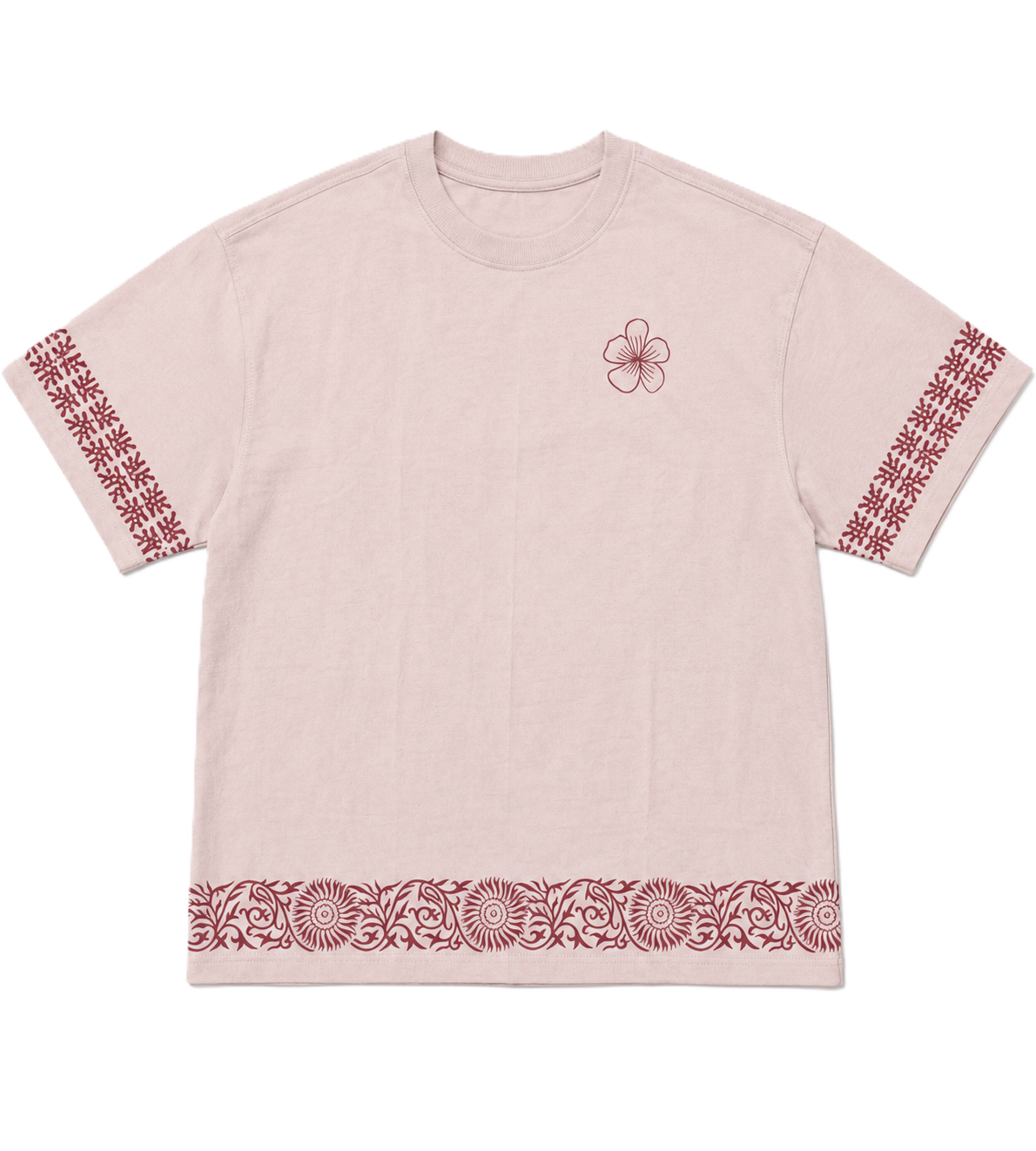 BORDER BLOCK PRINTED FLORAL OVERSIZED T-SHIRT