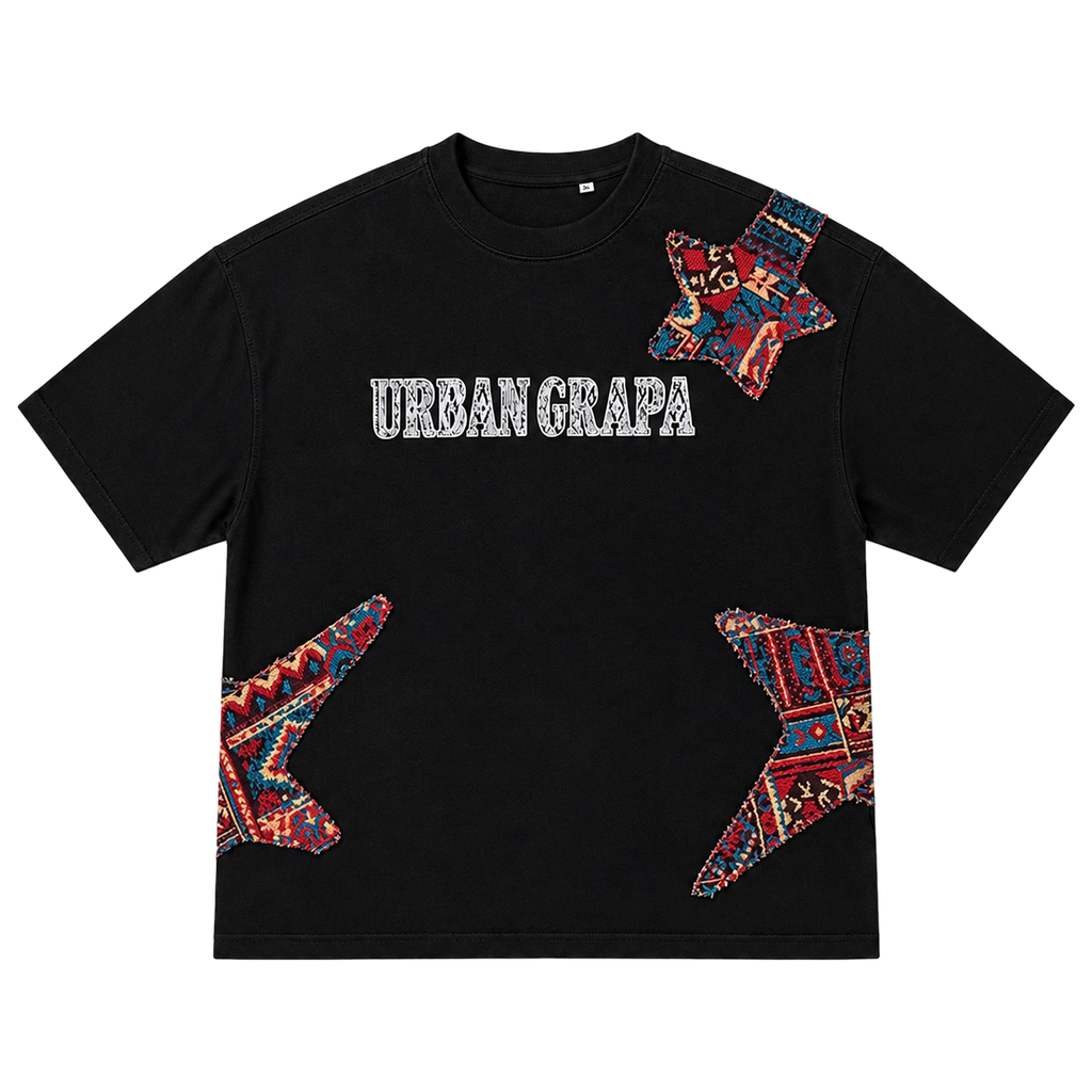 JACQUARD STARS BLACK OVERSIZED T-SHIRT